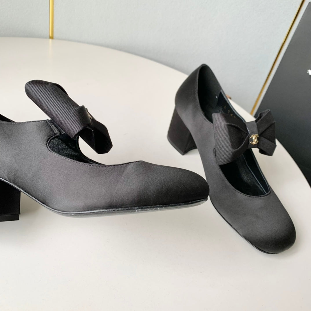mary jane 60 black calfskin silk bow