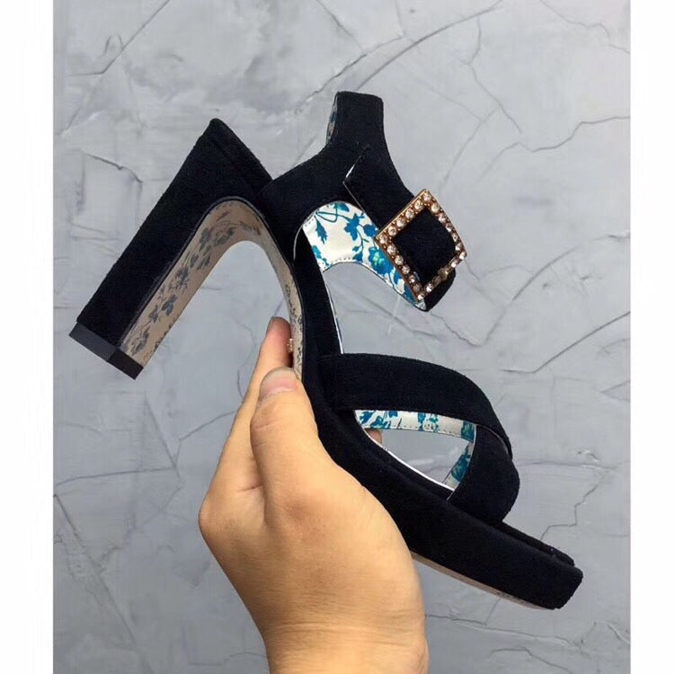 GG HIGH SANDAL BLACK SUEDE WITH PATTERNS