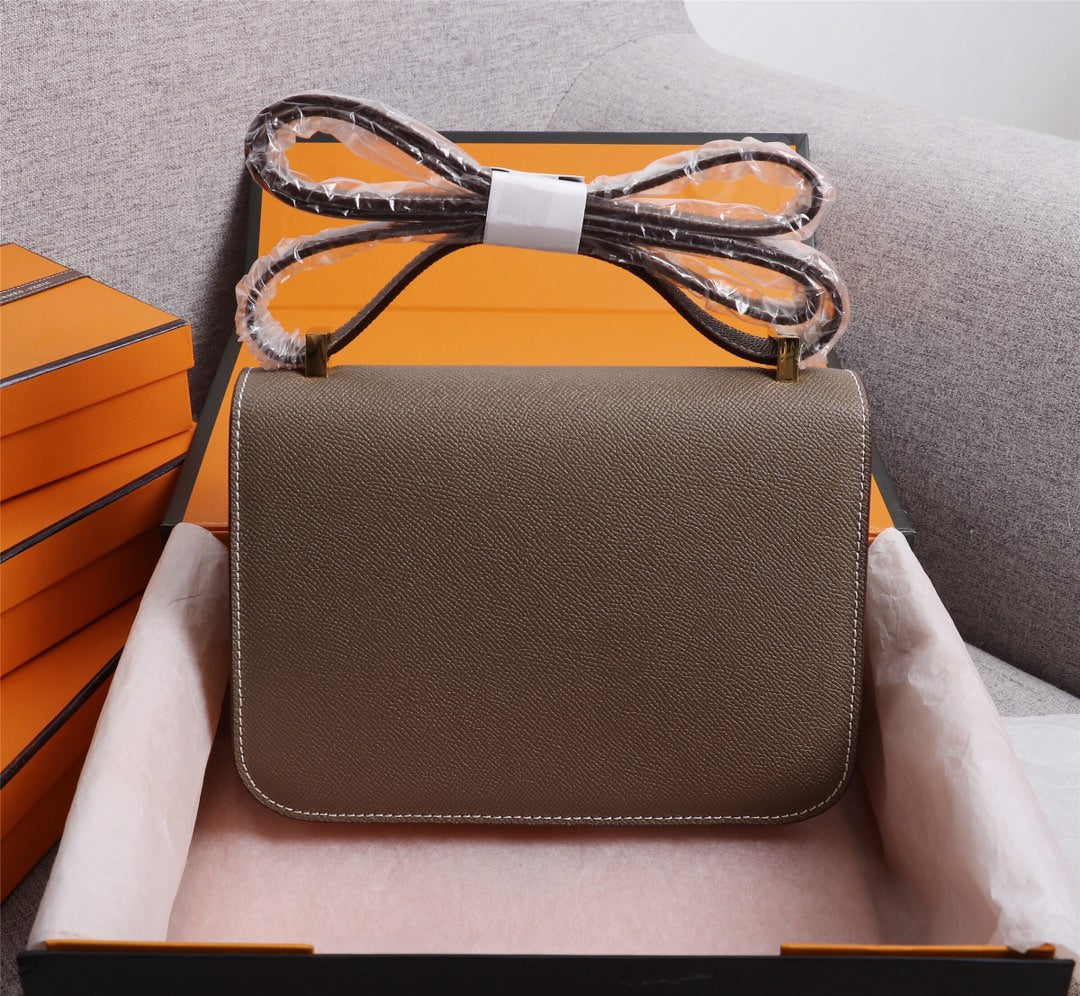 HM CONSTANCE BAGS 22 CHOCOLATE EPSOM GOLD HARDWARE