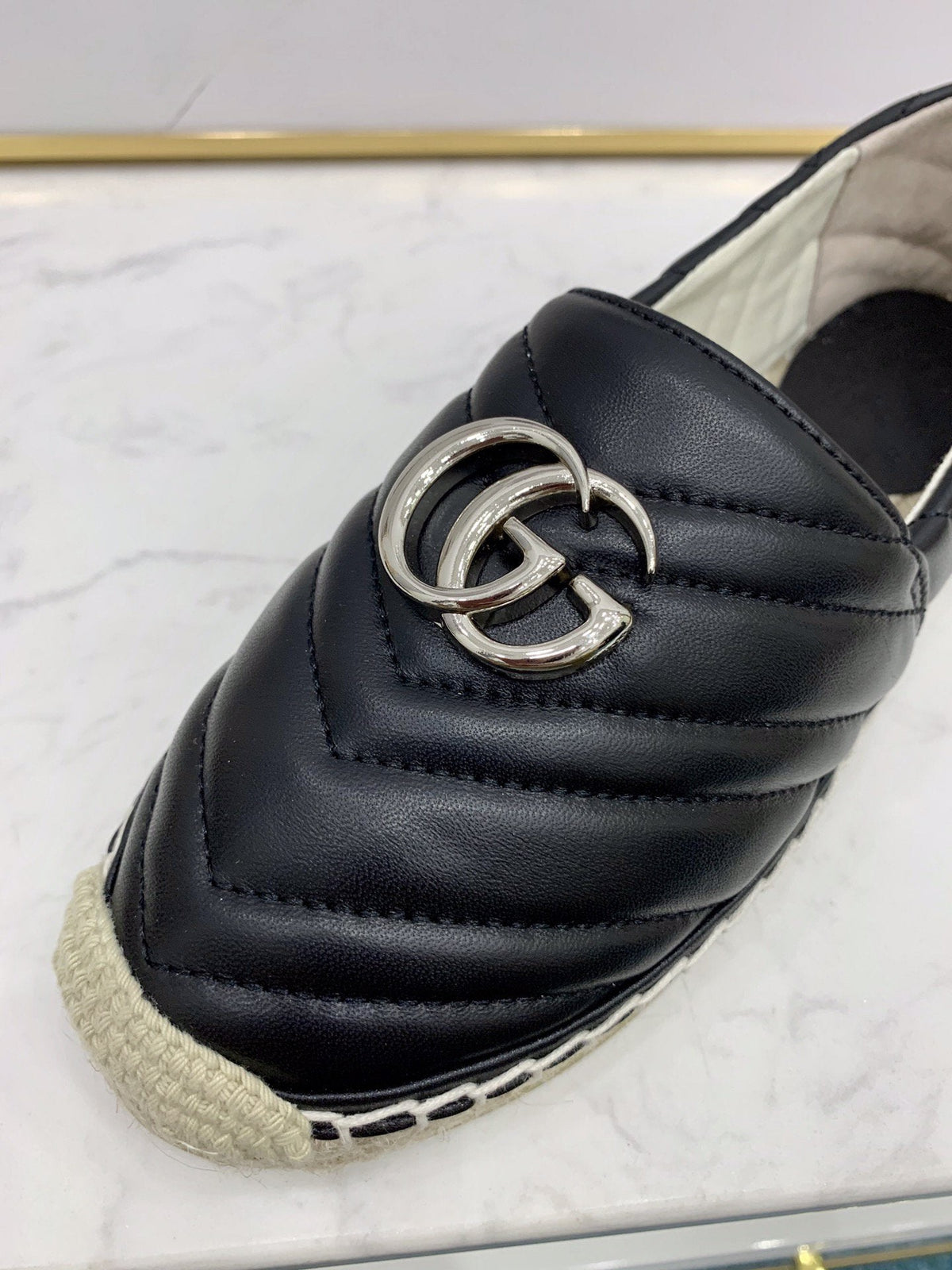gg espadrilles black calfskin silver gg