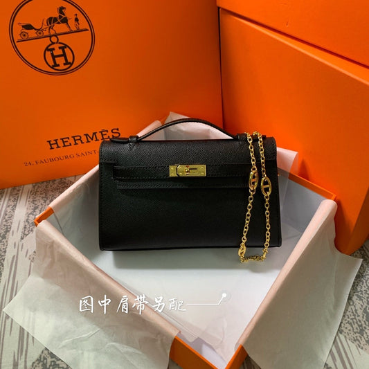 HM KELLY MINI POCHETTE 22 BLACK EPSOM