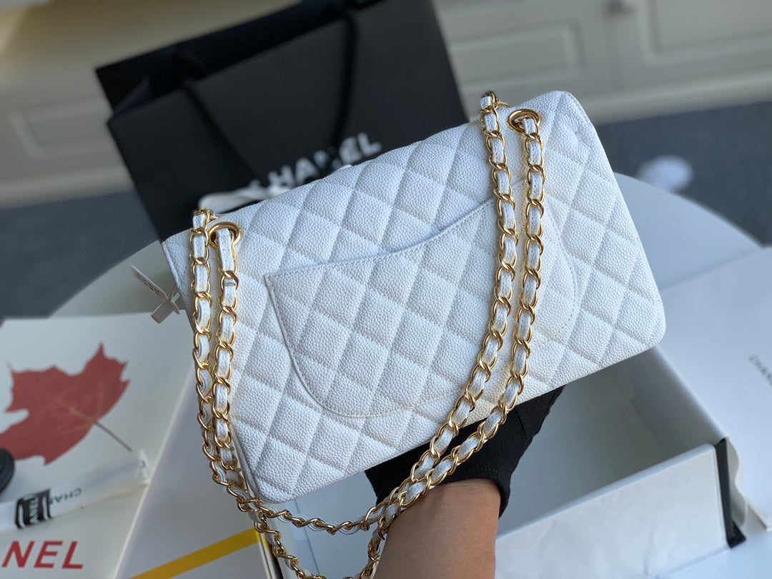 flap bag medium 25 white caviar ghw
