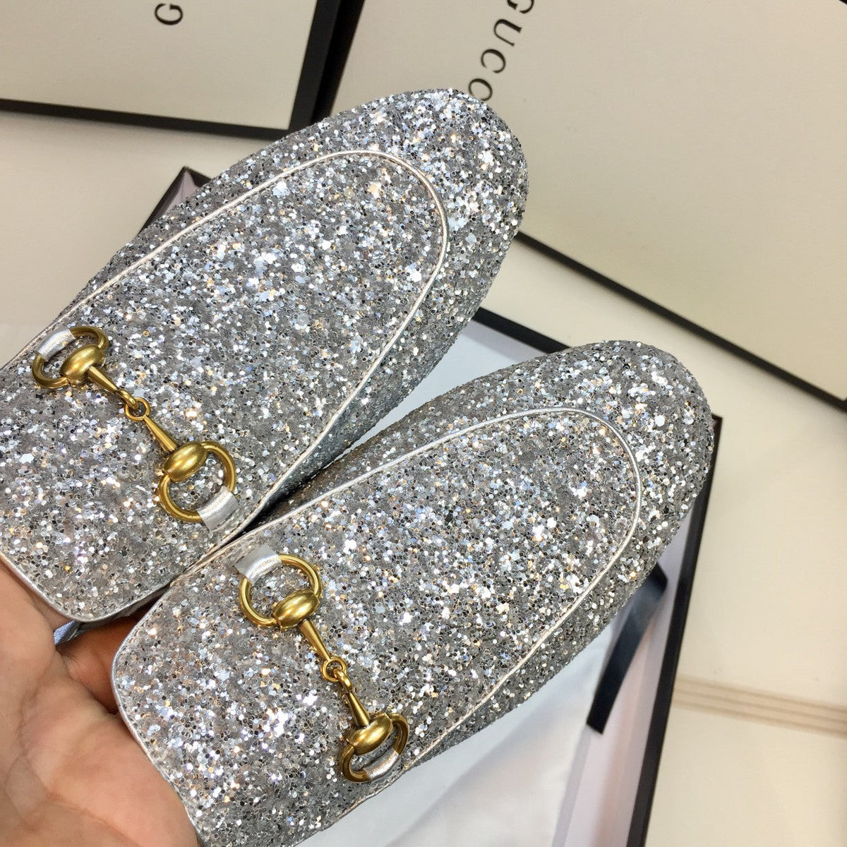 GG PrinceTown Silver Metalic Glitter Mule