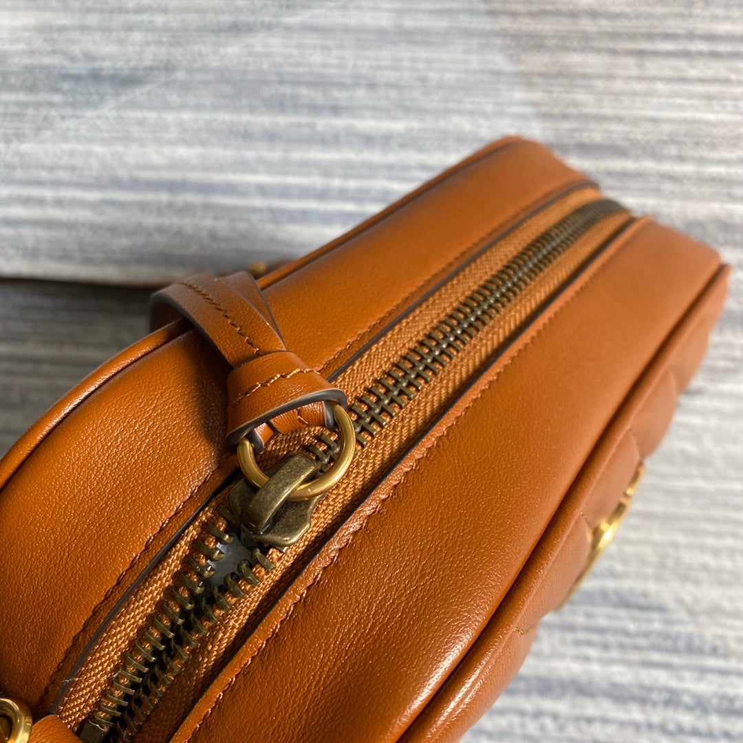 gg marmont mini 18cm zip top brown calfskin gold hardware
