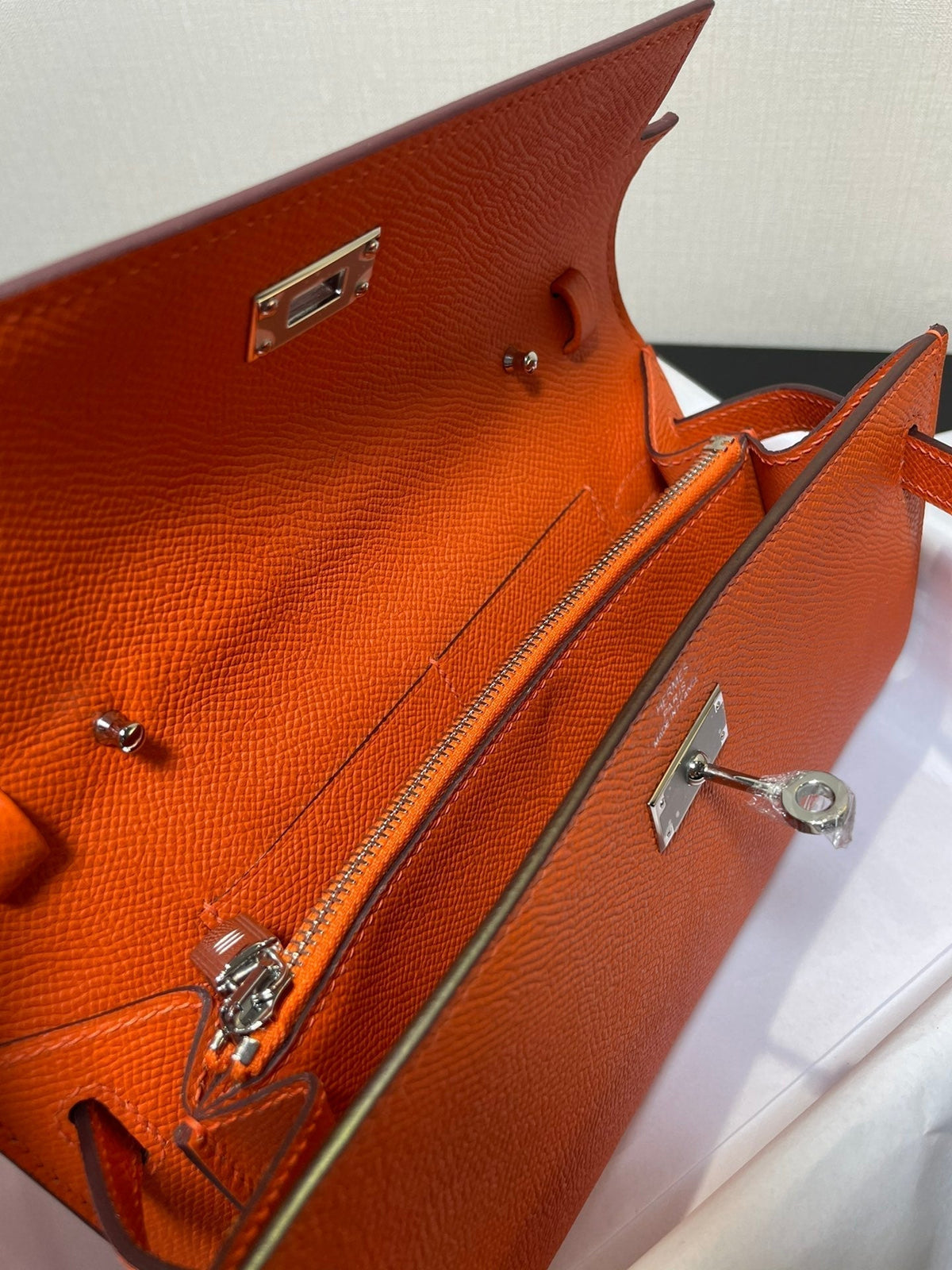 kelly woc 20.5 orange epsom silver hardware