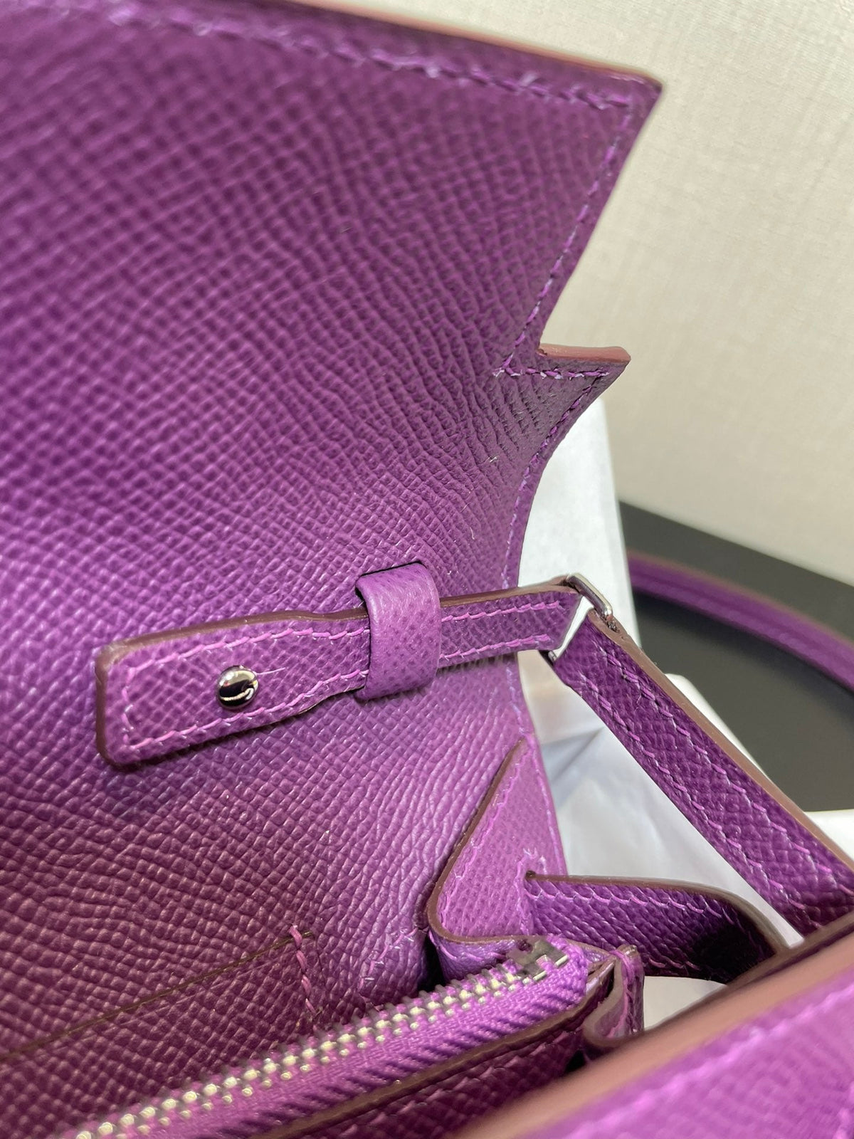 kelly woc 20.5 purple epsom silver hardware
