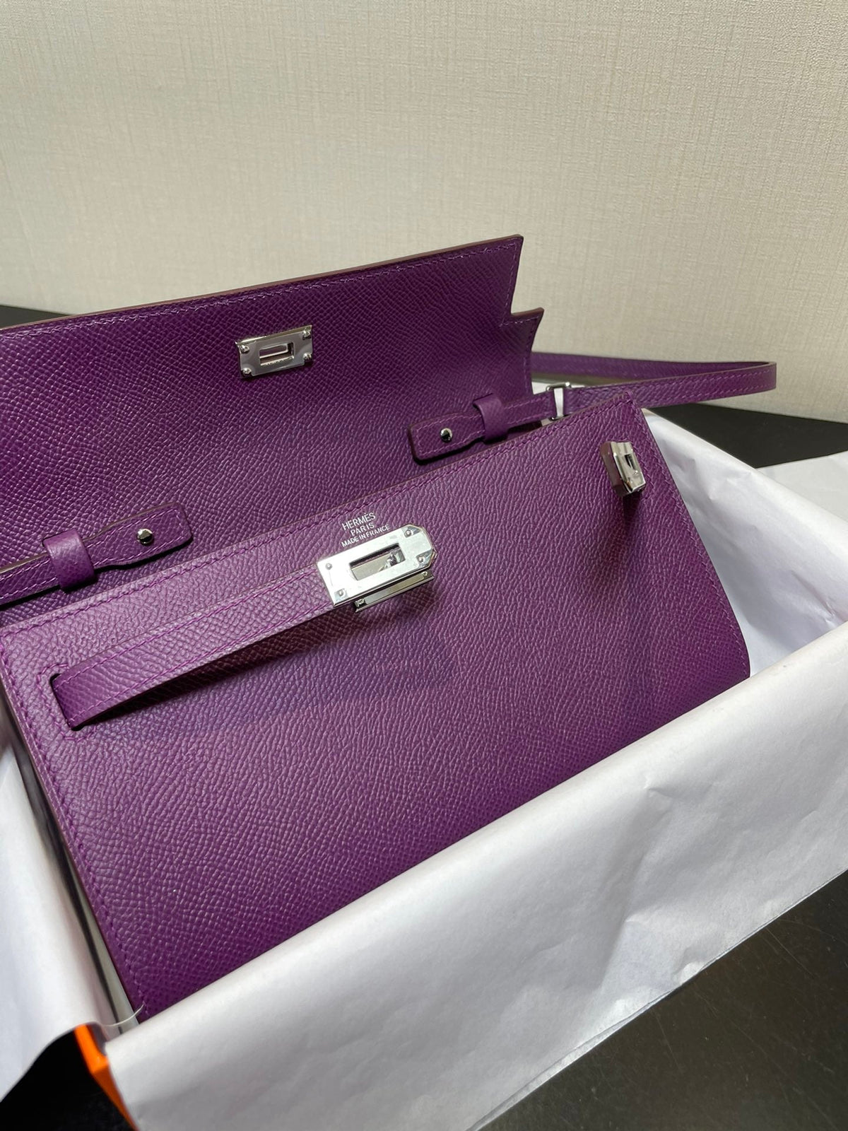 kelly woc 20.5 purple epsom silver hardware
