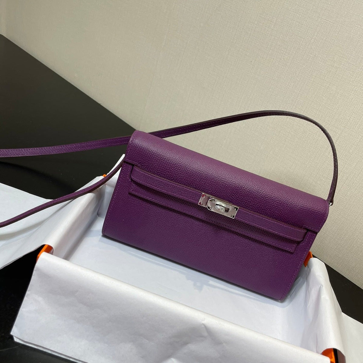 kelly woc 20.5 purple epsom silver hardware