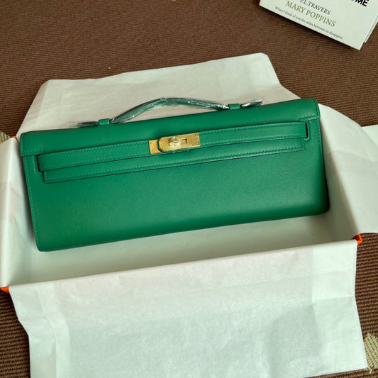 HM Kelly Cut 31cm Green Swift Leather Ghw