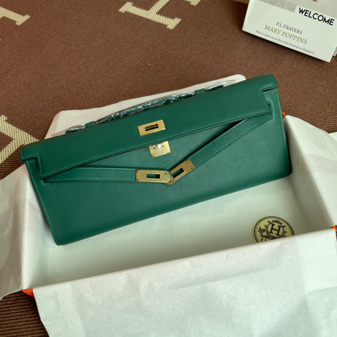 HM Kelly Cut 31cm Dark Green Swift Leather Ghw