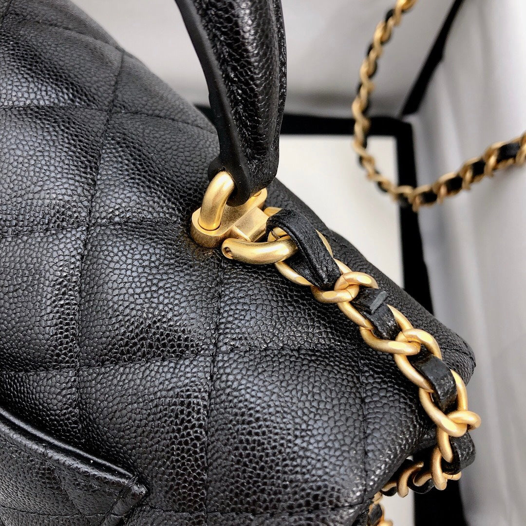mini flap bag top handle 20cm black caviar gold hardware