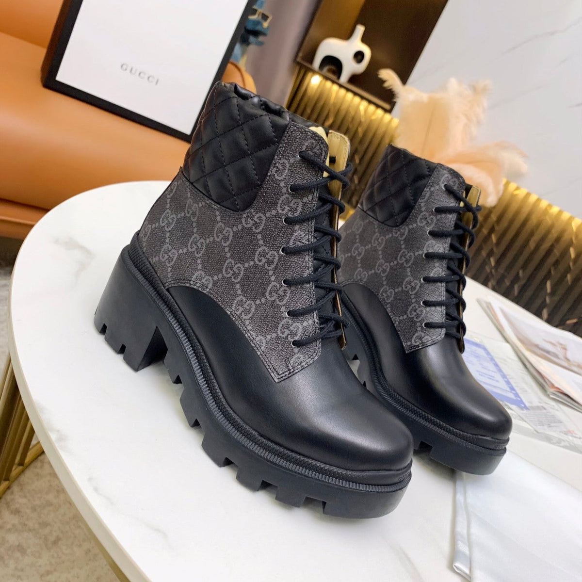 GG ankle boots black gray canvas mix leather