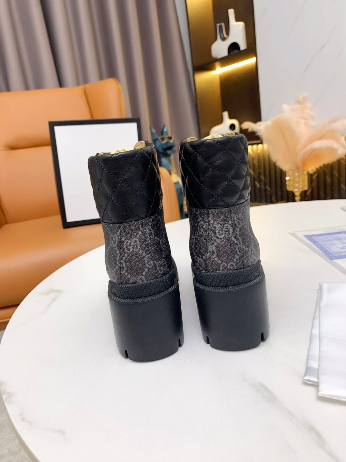 GG ankle boots black gray canvas mix leather