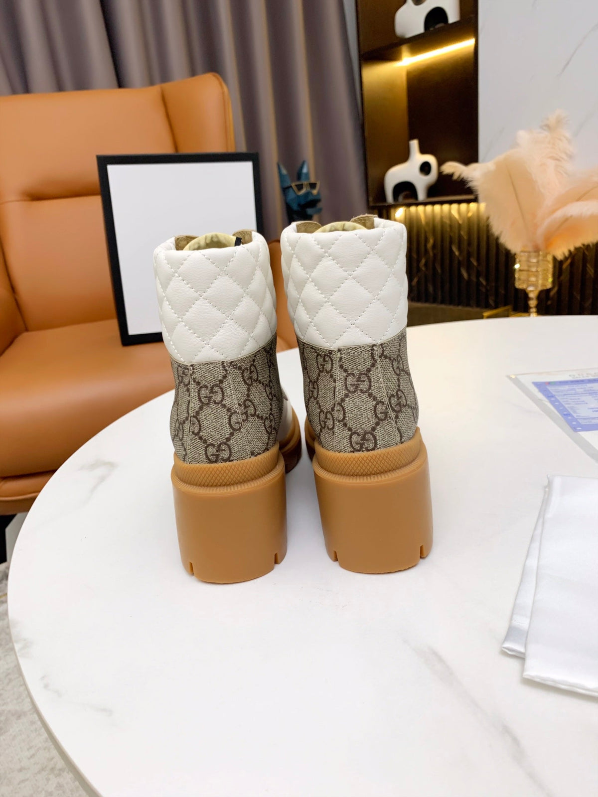 GG ankle boots white brown monogram canvas leather