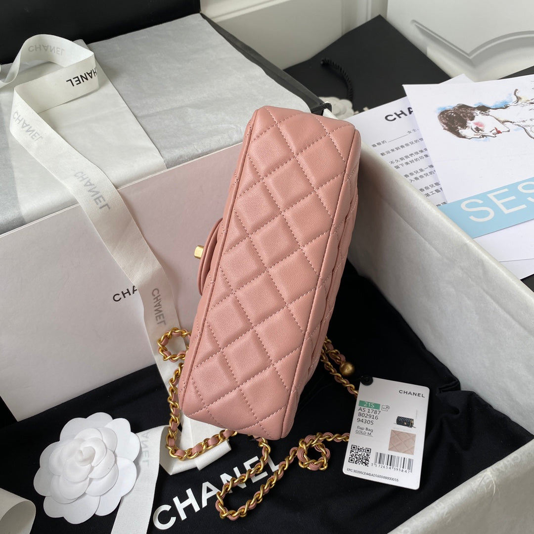Classic Mini Flap Bag 20cm Pink Lambskin Gold Hardware