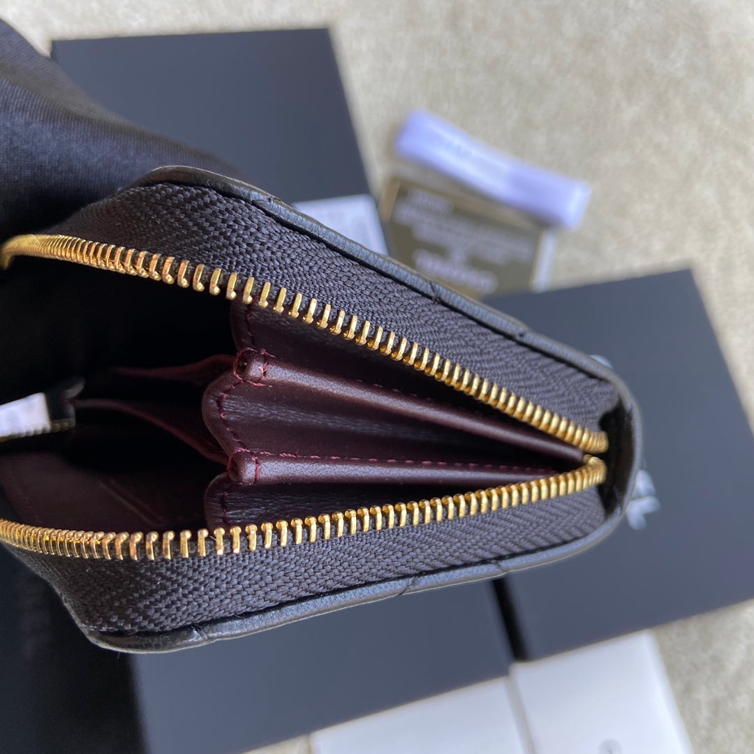CC Classic Zipper Card Holder Black Sheepskin GHW 156537