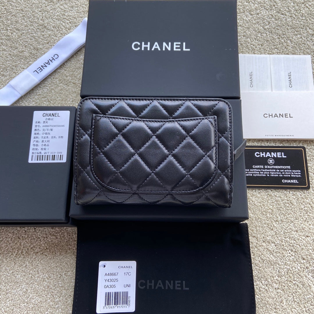 CC A48667 Zip Pocket Wallet Black Sheepskin Silver Steel 229764
