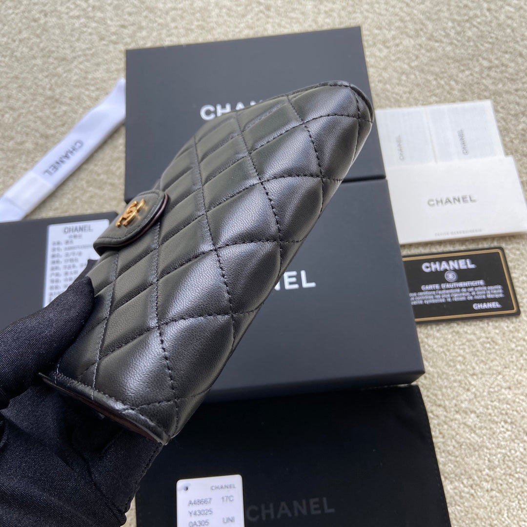 CC A48667 Zip Pocket Wallet Black Sheepskin GHW 229762