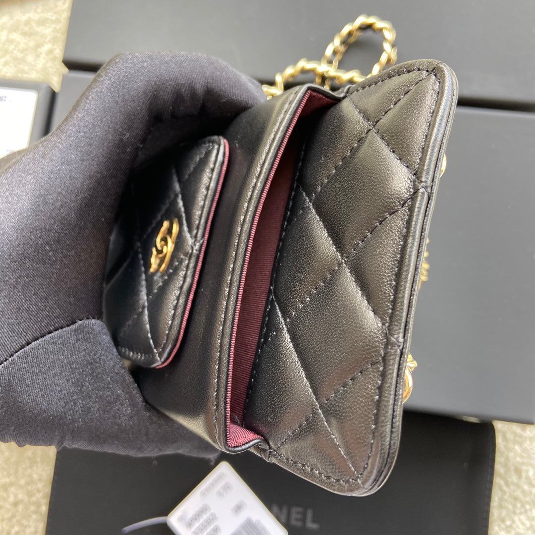 CC Compact Double Pouch Black Sheepskin GHW 229643