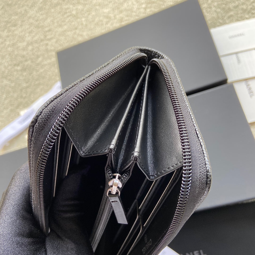 CC Sliver Buckle Boy Zipper Coin Wallet Black Caviar 229743
