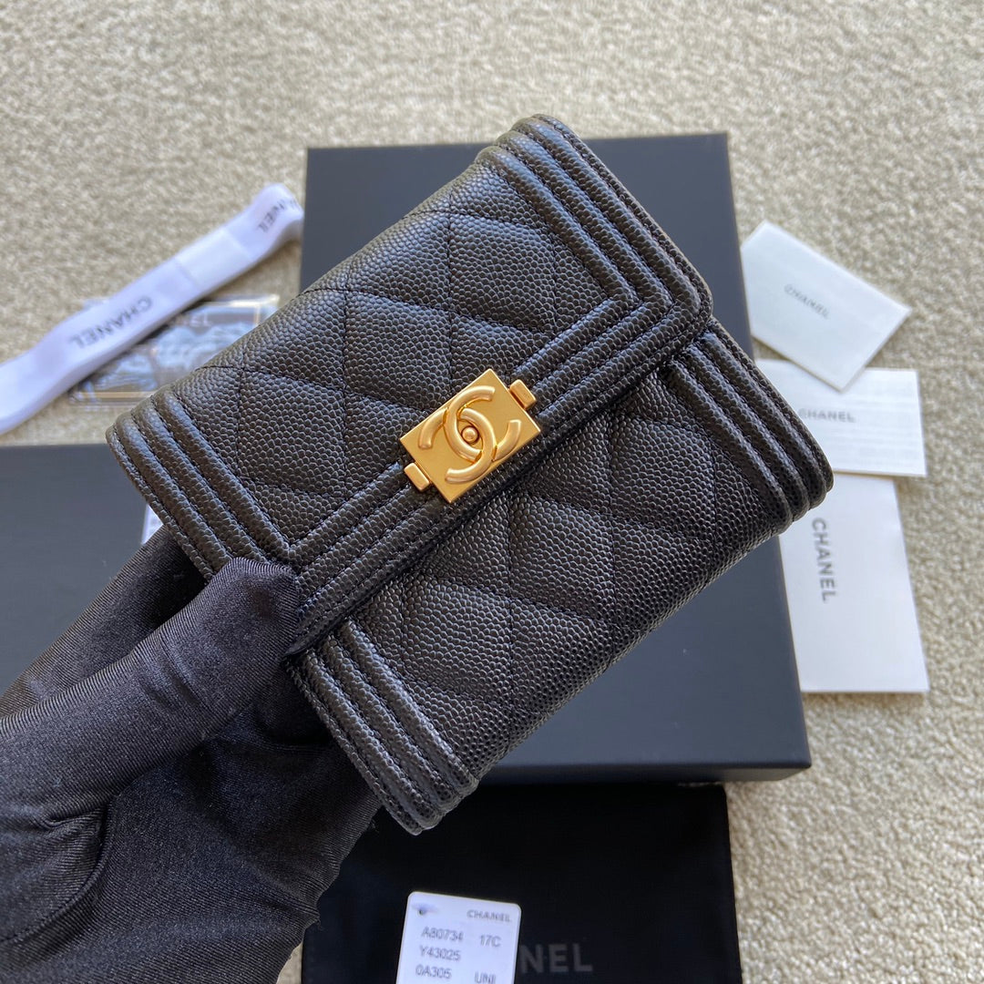 CC Boy Small Flap Wallet Black Caviar GHW 156520