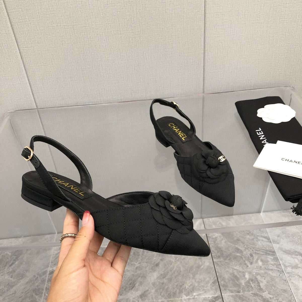 CC 25C 2CM Slingback Flats Black Fabric 213238