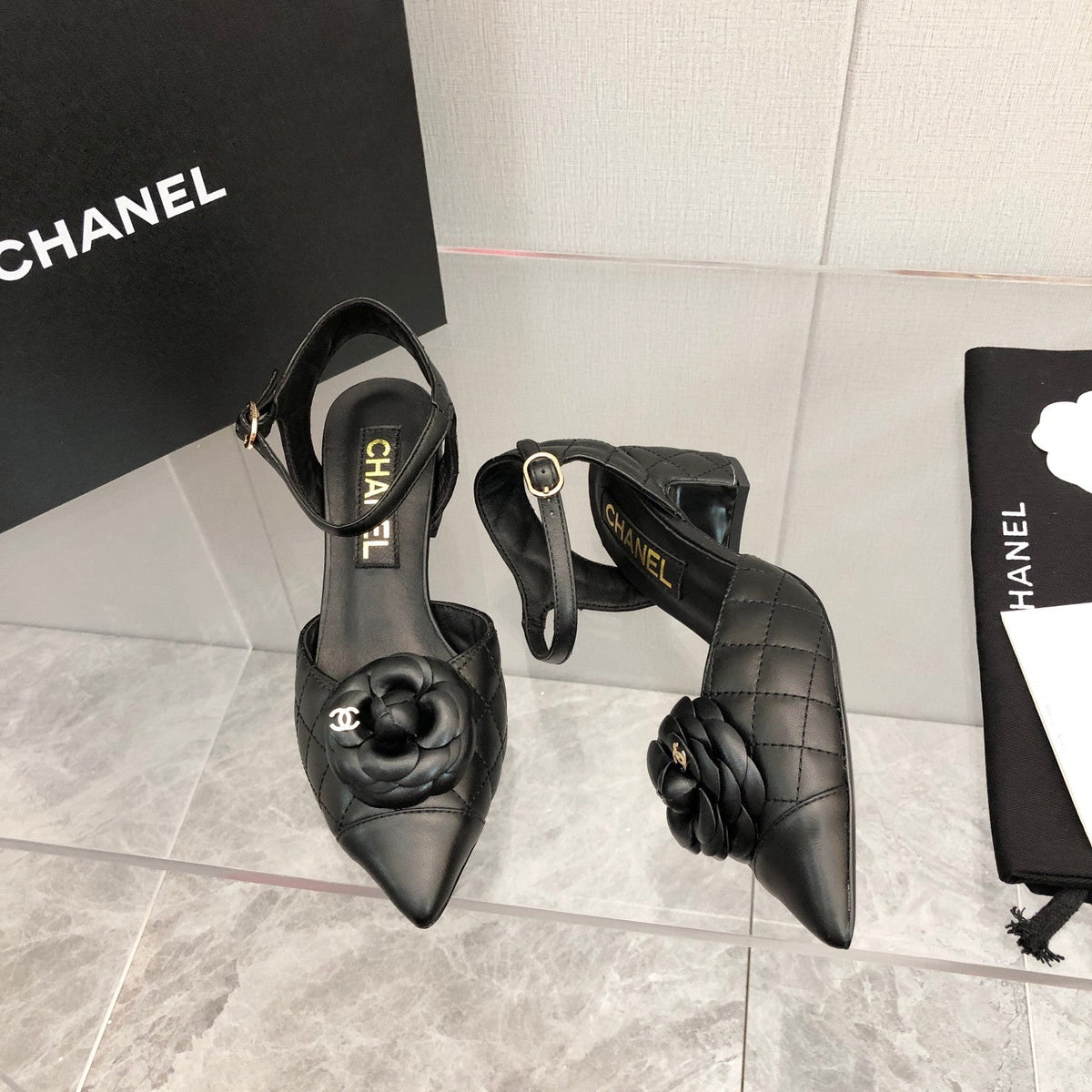CC 25C 5CM Slingback Flats Black Leather 213242