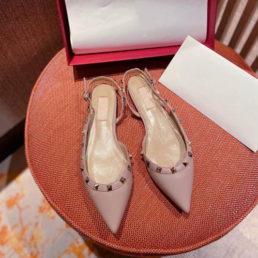 Rockstud Slingback Ballerina Flats Rose Cannelle Leather