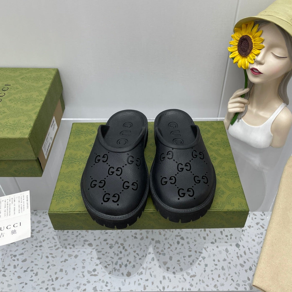 GG PLATFORM PERFORATED G SANDAL BLACK IP FOAM