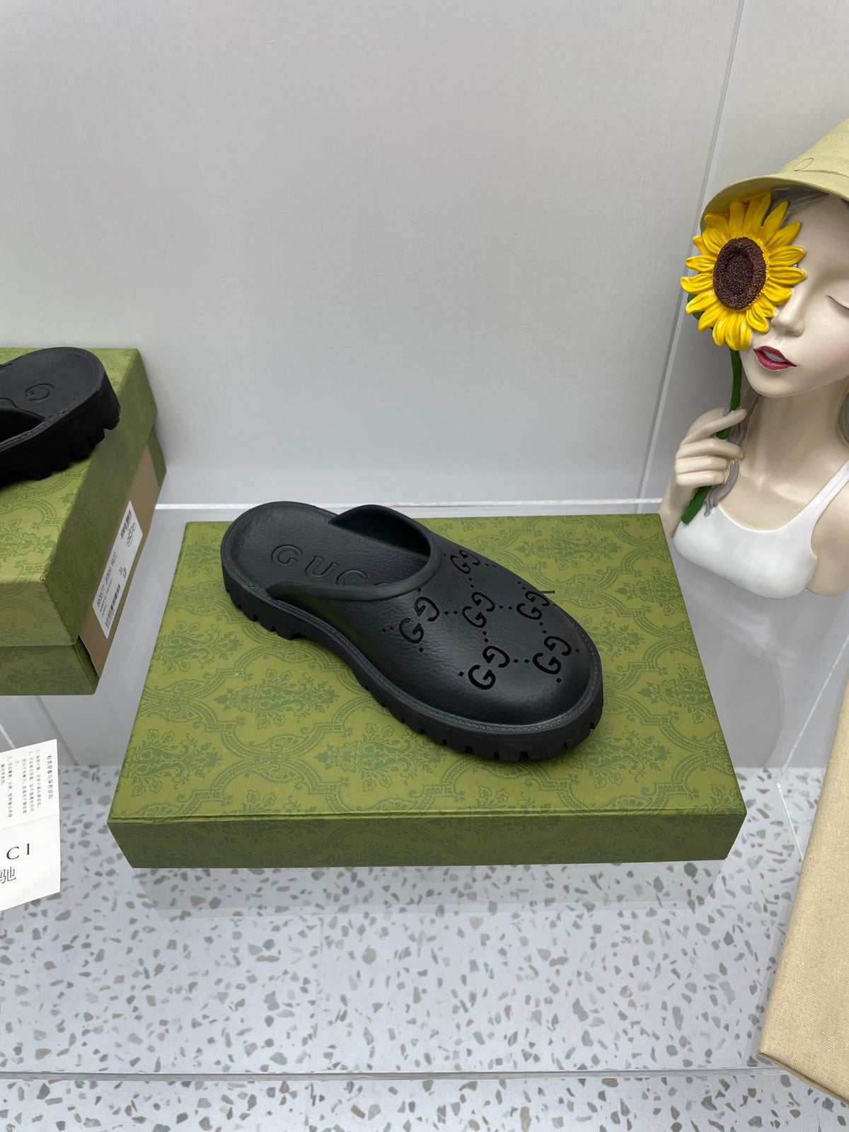 GG PLATFORM PERFORATED G SANDAL BLACK IP FOAM