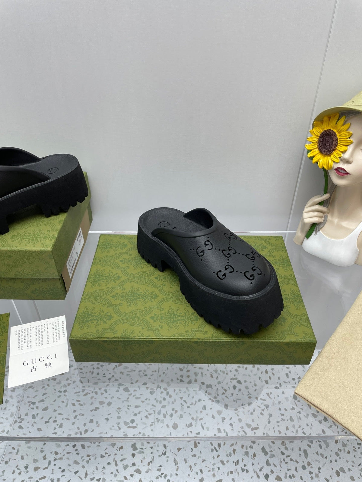 GG PLATFORM PERFORATED G 55 SANDAL BLACK IP FOAM