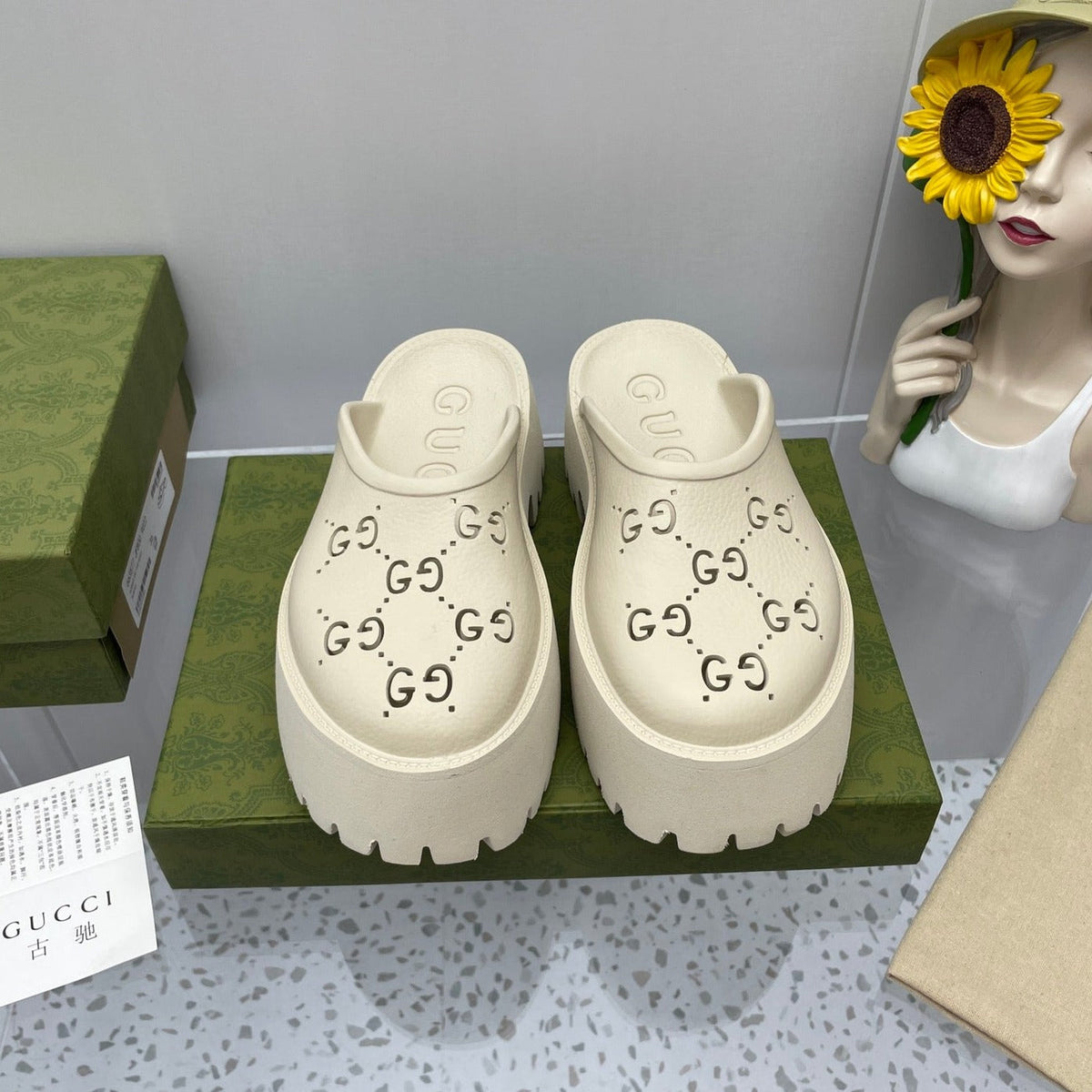 GG PLATFORM PERFORATED G 55 SANDAL CREAM IP FOAM