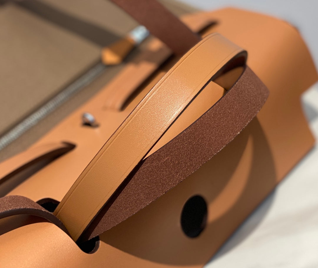Herbag 31 Toile Brown Canvas Gold Cowhide Leather