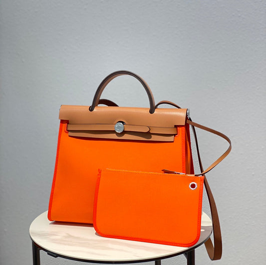 Herbag 31 Toile Orange Canvas Gold Cowhide Leather