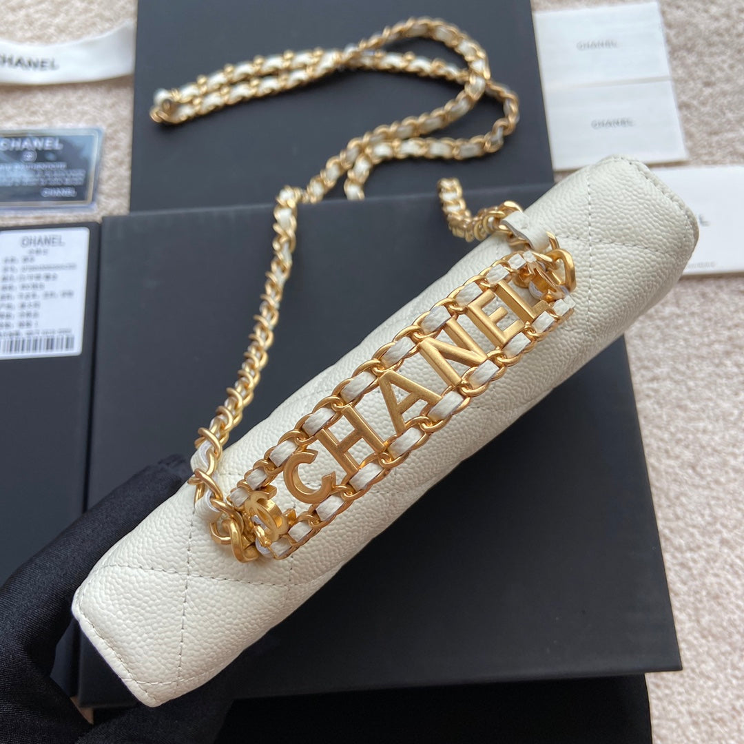 CC Logo Flap Bag 20cm White Caviar GHW 235169