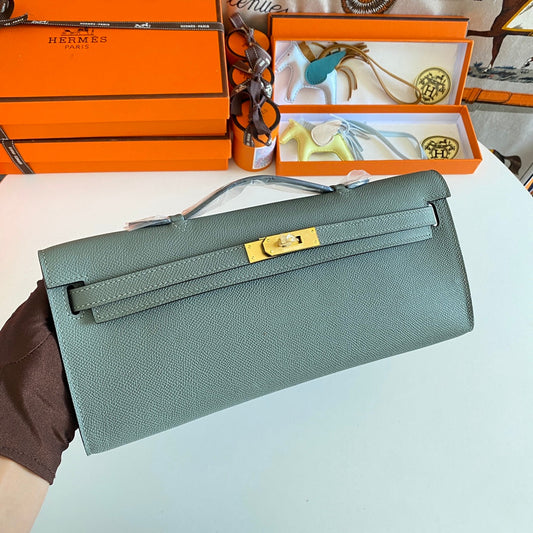 HM Kelly Cut 31 Ash Grey Epsom Leather Gold Hardware 229038