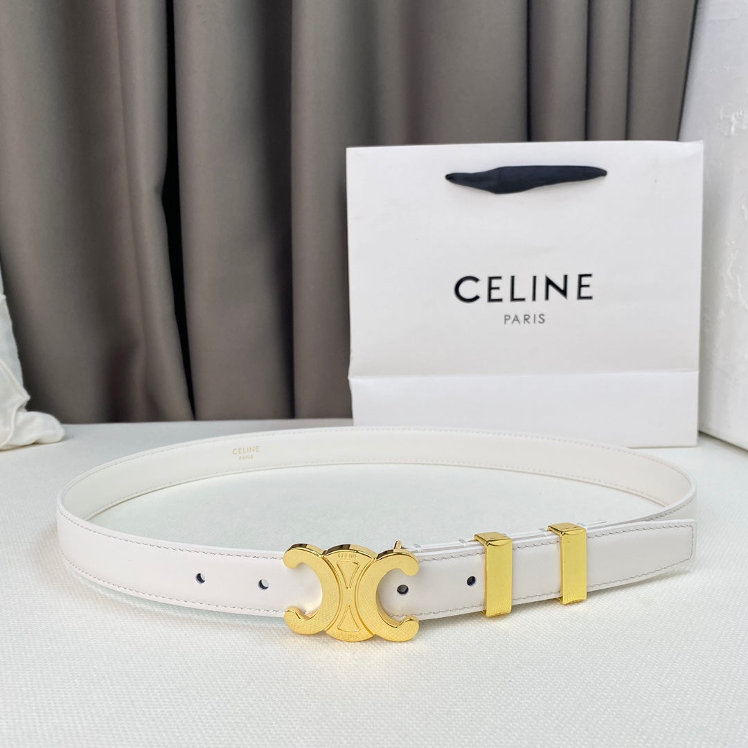 Medium Triomphe Belt 25mm White Calfskin Gold Loop Ghw
