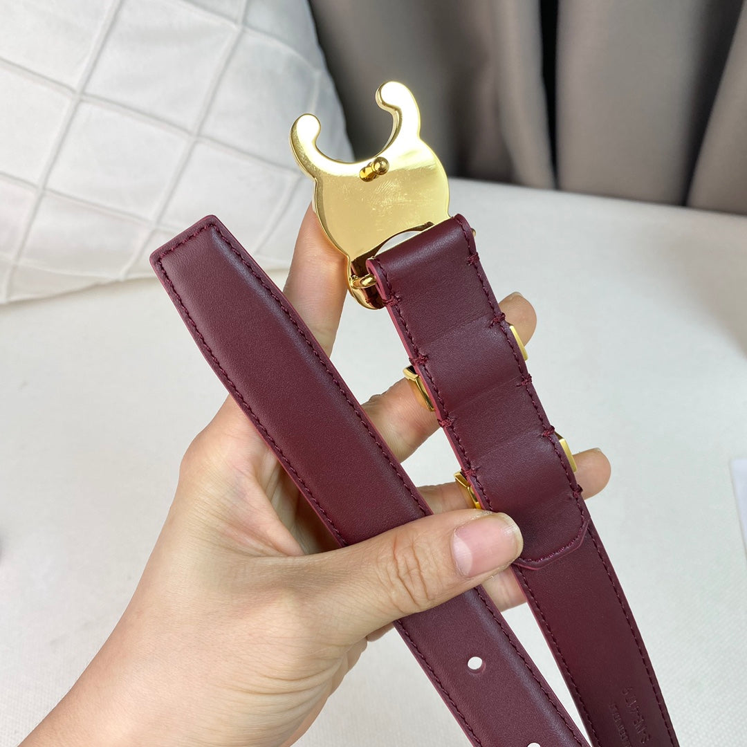 Medium Triomphe Belt 25mm Wine Calfskin Gold Loop Ghw