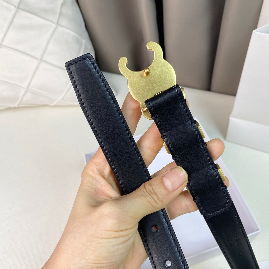Medium Triomphe Belt 25mm Black Calfskin Gold Loop Ghw