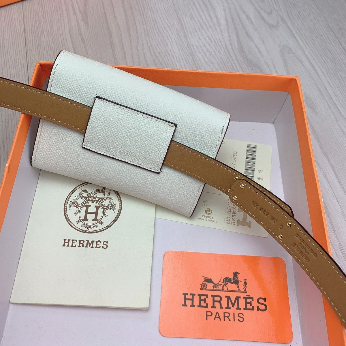 hm kelly belt 18mm with pocket white calfskin
