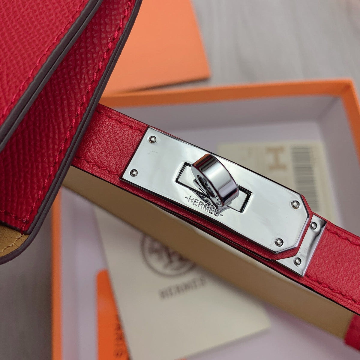 hm kelly belt 18mm with pocket dark red calfskin
