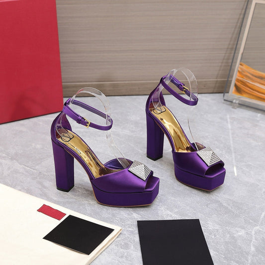 Open Toe Pump With One Stud Diamond Patent Purple Leather 130MM