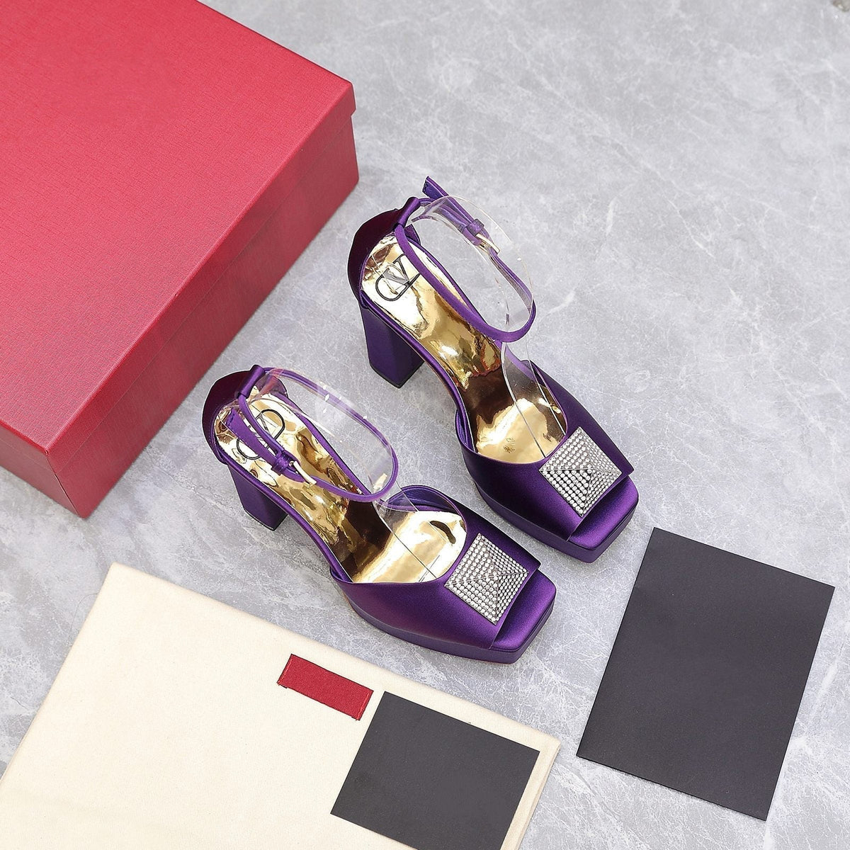 Open Toe Pump With One Stud Diamond Patent Purple Leather 130MM