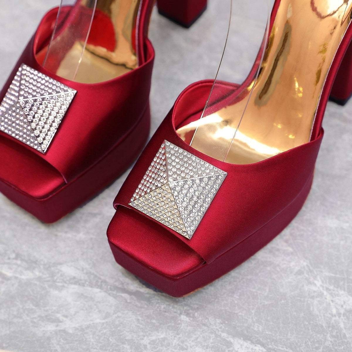 Open Toe Pump With One Stud Diamond Patent Red Leather 130MM