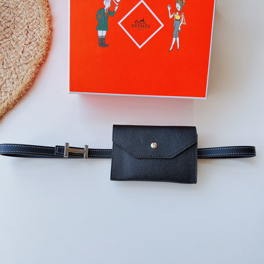 focus belt 13mm with kelly pocket black epsom silver buckle