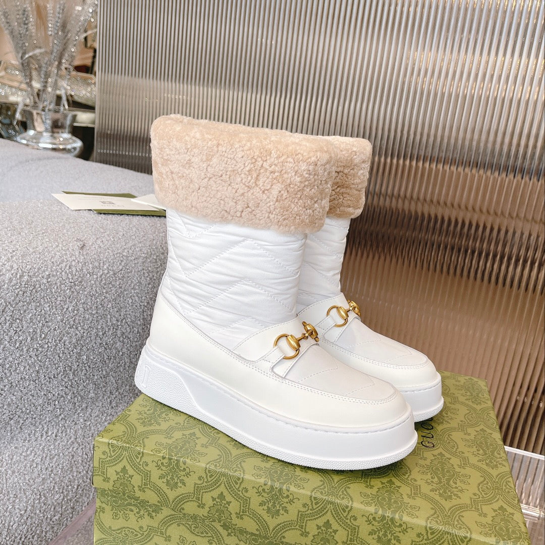 Gucci 2025 Boot White Beige Wool Nylon Calfskin 564678