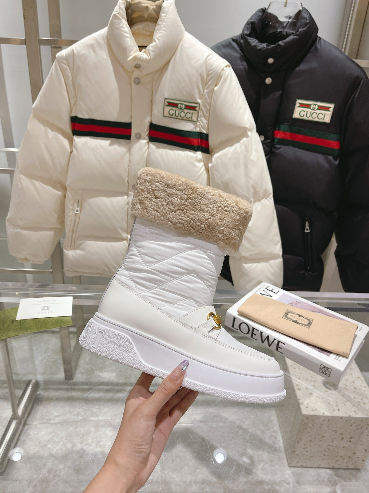 Gucci 2025 Boot White Beige Wool Nylon Calfskin 564678