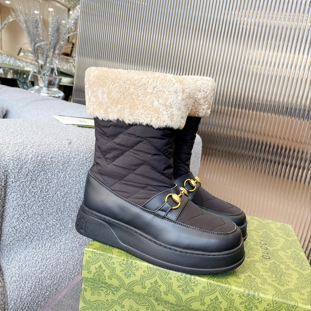 Gucci 2025 Boot Black Beige Wool Nylon Calfskin 564679