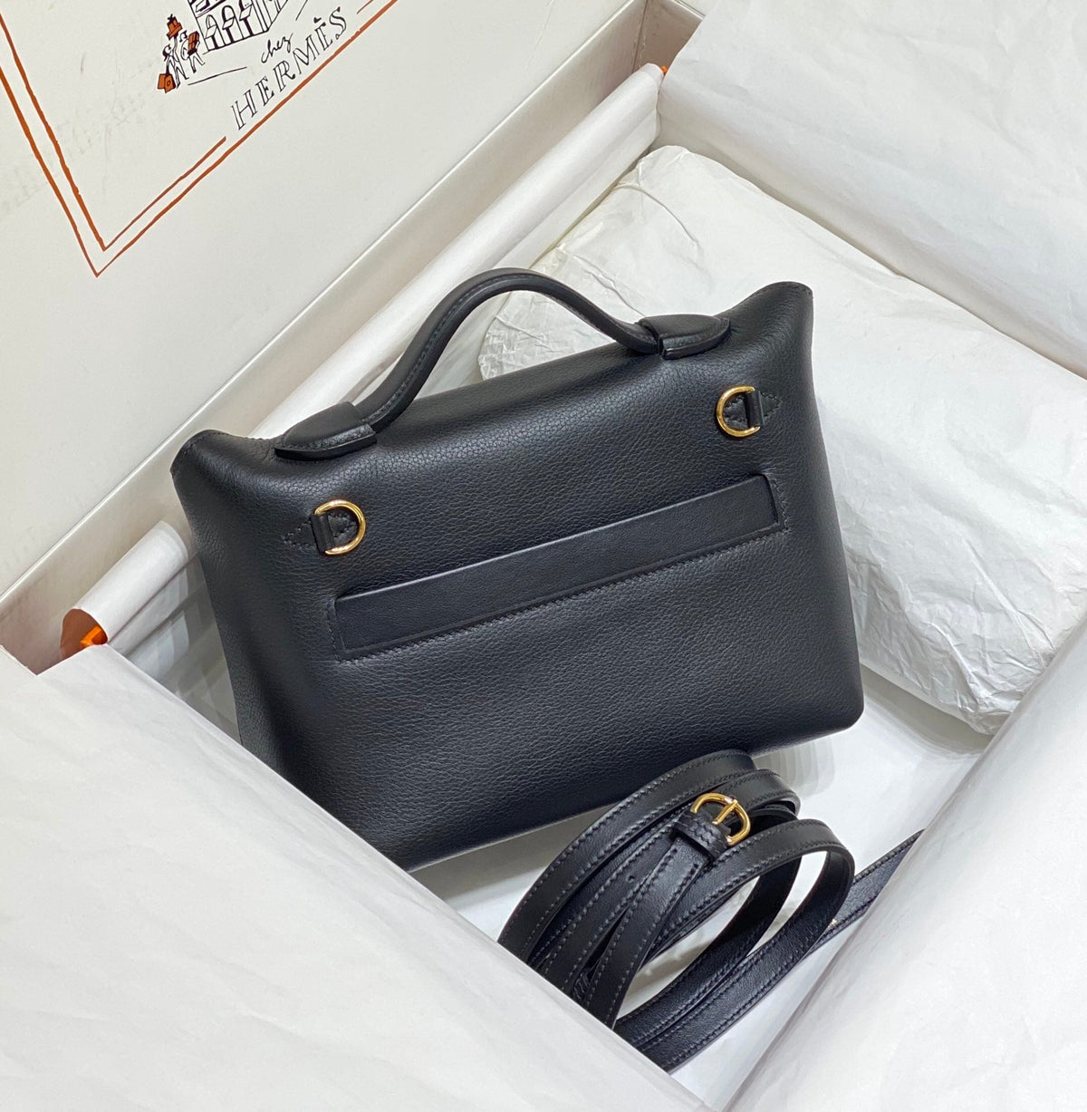 HM Mini 24 Sur 24 Bag 21cm Black Swift Cowhide Gold Hardware 250257