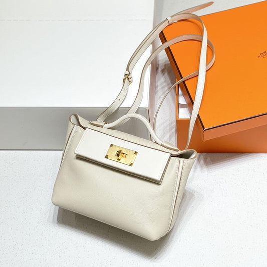 HM Mini 24 Sur 24 Bag 21cm White Swift Cowhide Gold Hardware 250270